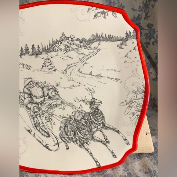 Giftcraft 10" Square Christmas Plate ft. Santa's Sleigh and Red Rim - Picture 4 of 9